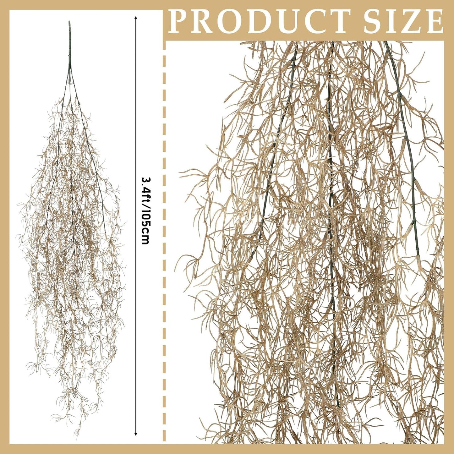 Spanish Moss 41'' Fake Hanging Succulents Faux Moss Artificial Succulent Plants Vines Hanging Plants Swamp Decoration Potted Artificial Garland(Dark Brown,6 Pack)