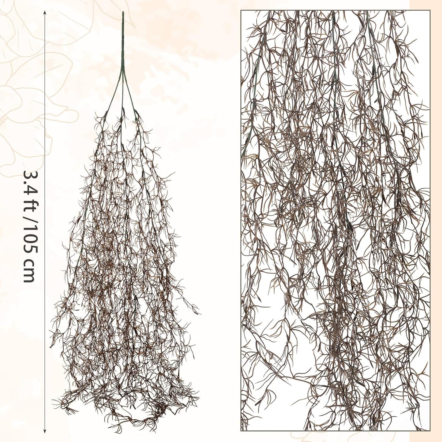 Spanish Moss 41'' Fake Hanging Succulents Faux Moss Artificial Succulent Plants Vines Hanging Plants Swamp Decoration Potted Artificial Garland(Dark Brown,6 Pack)