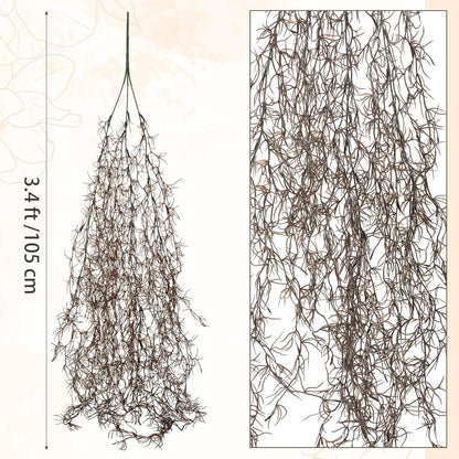 Spanish Moss 41'' Fake Hanging Succulents Faux Moss Artificial Succulent Plants Vines Hanging Plants Swamp Decoration Potted Artificial Garland(Dark Brown,6 Pack)