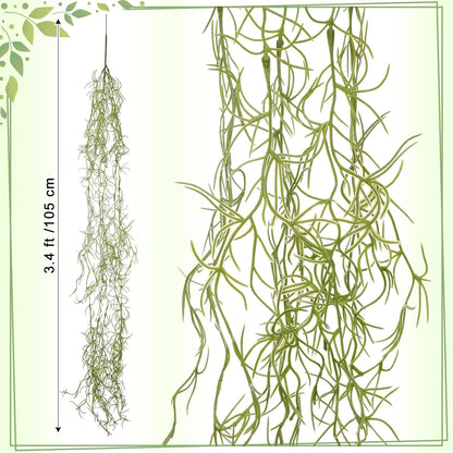Spanish Moss 41'' Fake Hanging Succulents Faux Moss Artificial Succulent Plants Vines Hanging Plants Swamp Decoration Potted Artificial Garland(Dark Brown,6 Pack)