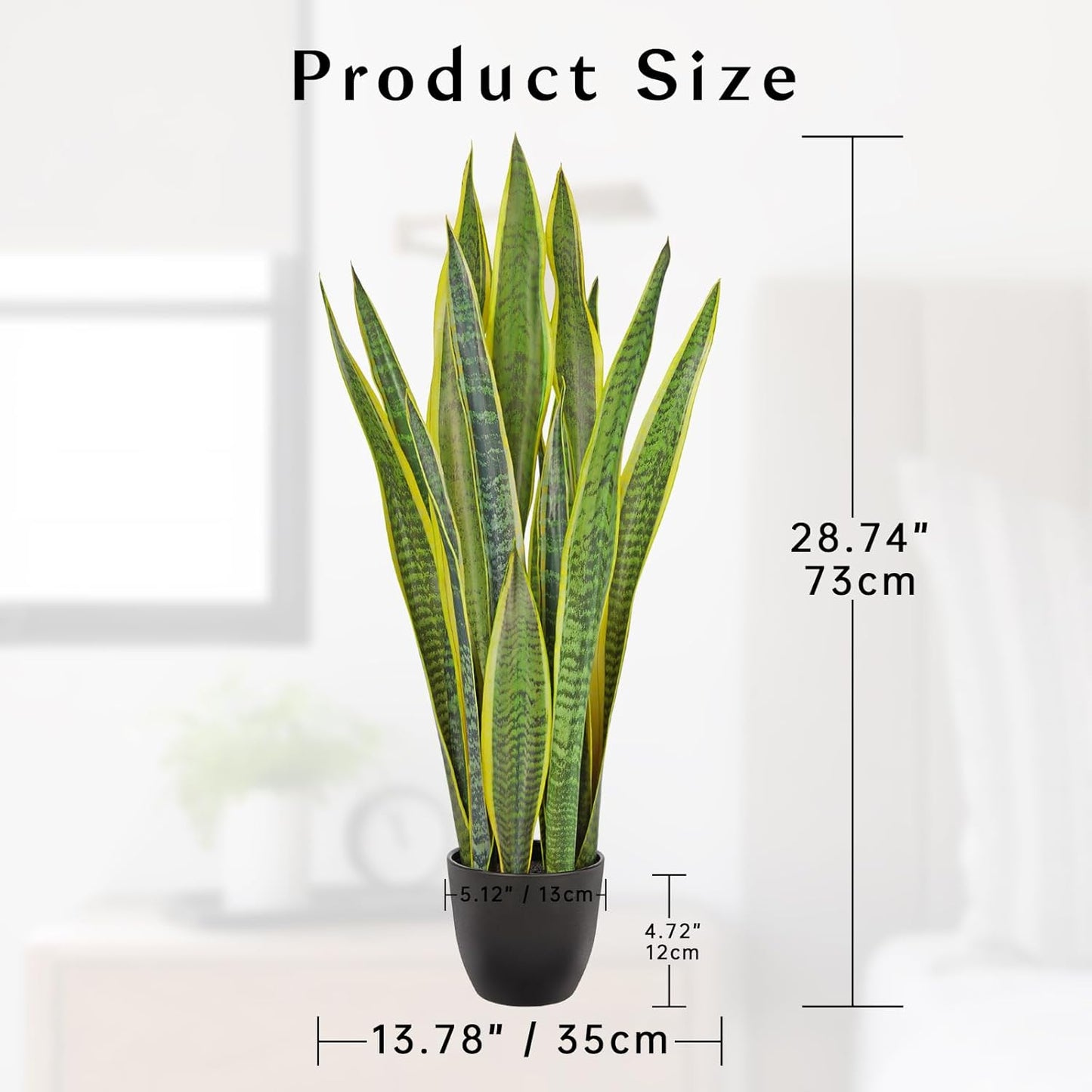 2 Set Artificial Snake Plant Potted, 28 Inch Faux Sansevieria Trifasciata Plants Large Tall Tropical Fake Snake Plant Tree in White Pots for Home Office Room Patio Garden Indoor Outdoor Decor