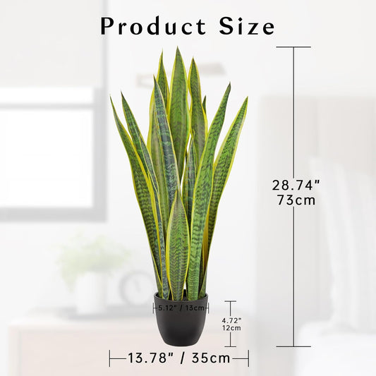 2 Set Artificial Snake Plant Potted, 28 Inch Faux Sansevieria Trifasciata Plants Large Tall Tropical Fake Snake Plant Tree in White Pots for Home Office Room Patio Garden Indoor Outdoor Decor