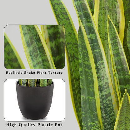 2 Set Artificial Snake Plant Potted, 28 Inch Faux Sansevieria Trifasciata Plants Large Tall Tropical Fake Snake Plant Tree in White Pots for Home Office Room Patio Garden Indoor Outdoor Decor
