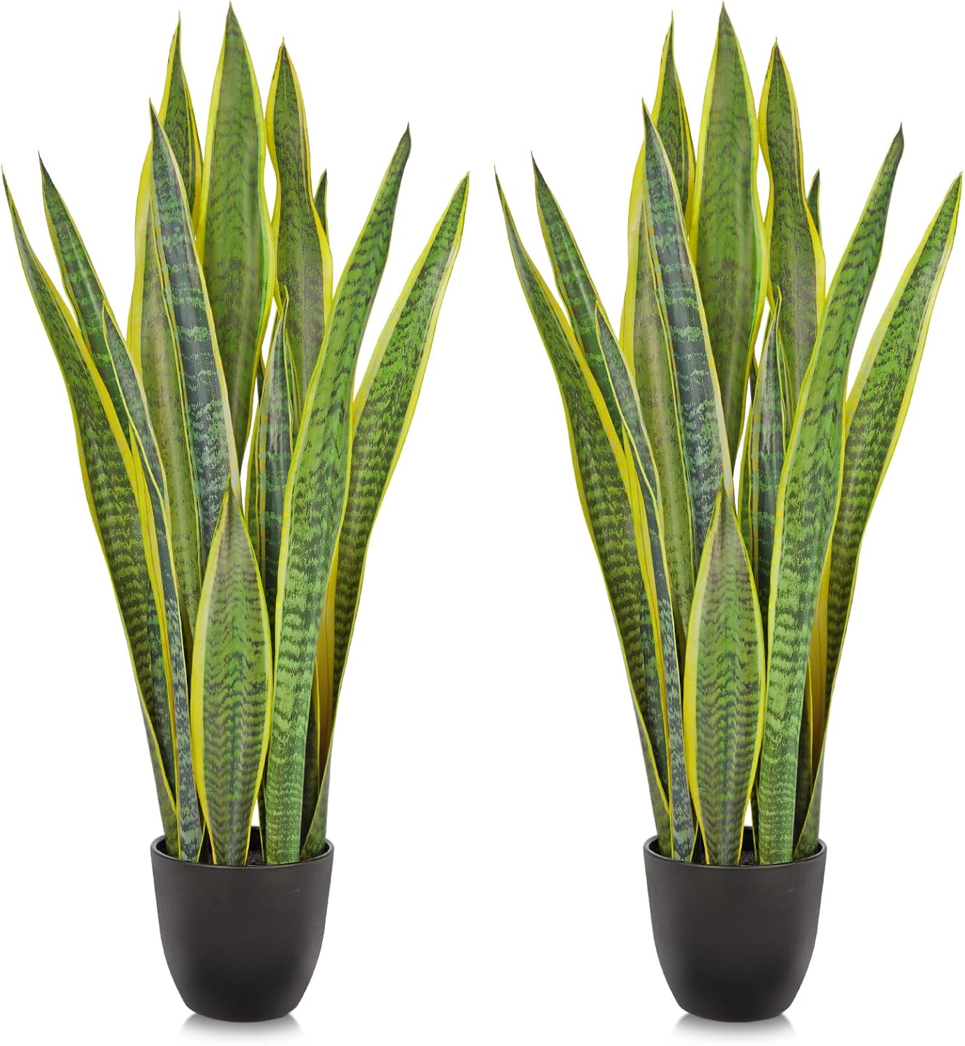 2 Set Artificial Snake Plant Potted, 28 Inch Faux Sansevieria Trifasciata Plants Large Tall Tropical Fake Snake Plant Tree in White Pots for Home Office Room Patio Garden Indoor Outdoor Decor