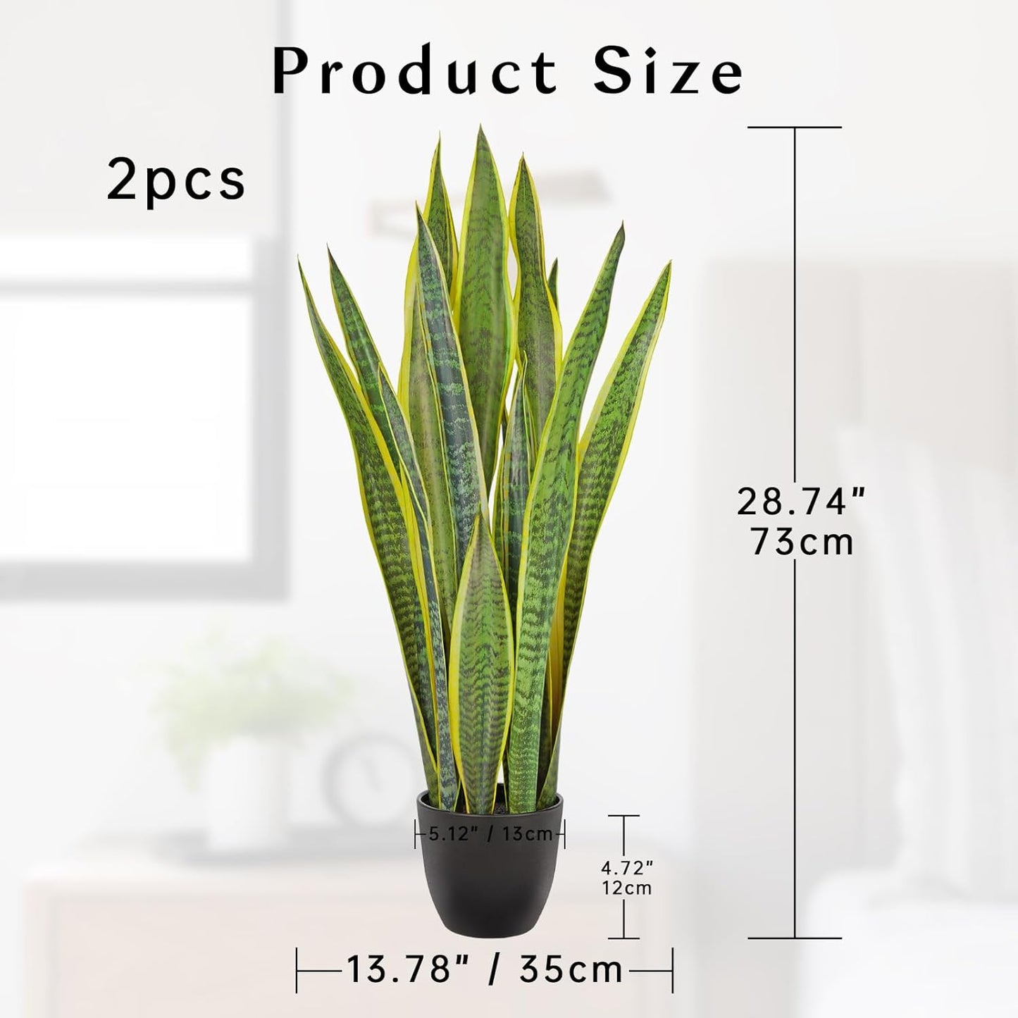 2 Set Artificial Snake Plant Potted, 28 Inch Faux Sansevieria Trifasciata Plants Large Tall Tropical Fake Snake Plant Tree in White Pots for Home Office Room Patio Garden Indoor Outdoor Decor