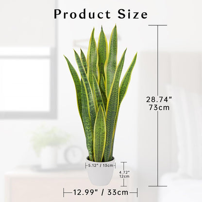 2 Set Artificial Snake Plant Potted, 28 Inch Faux Sansevieria Trifasciata Plants Large Tall Tropical Fake Snake Plant Tree in White Pots for Home Office Room Patio Garden Indoor Outdoor Decor