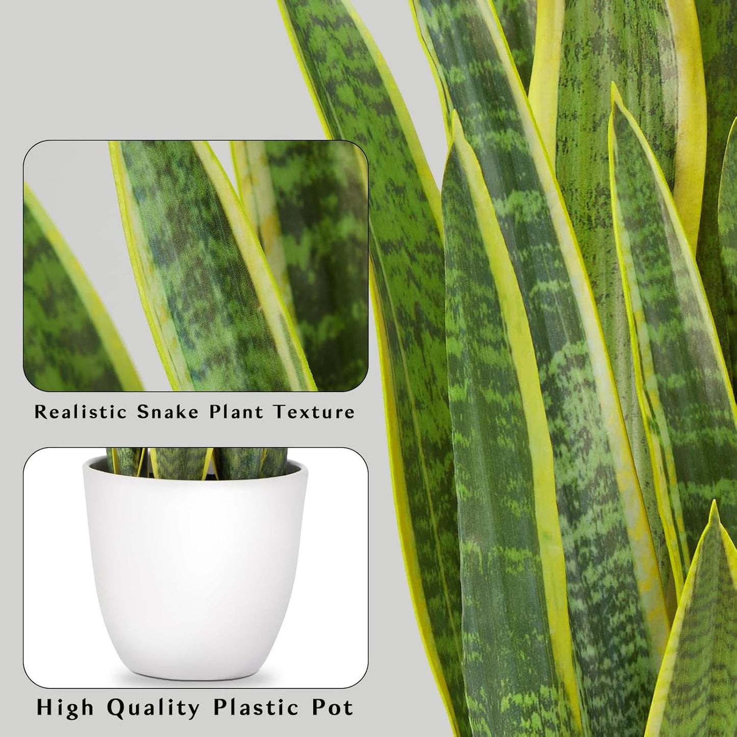 2 Set Artificial Snake Plant Potted, 28 Inch Faux Sansevieria Trifasciata Plants Large Tall Tropical Fake Snake Plant Tree in White Pots for Home Office Room Patio Garden Indoor Outdoor Decor