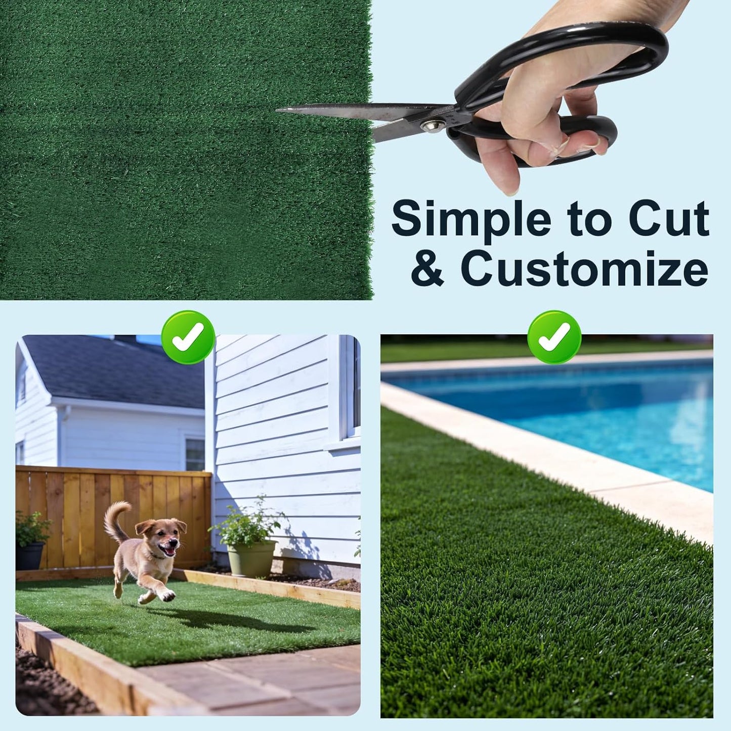 12ft x 12ft Outdoor Artificial Grass Rug, Turf Carpet with 15mm Pile Height for Large Area Coverage, Durable Grass Mat for Patio, Garden, Deck & Poolside, Fast Drainage, Low Maintenance