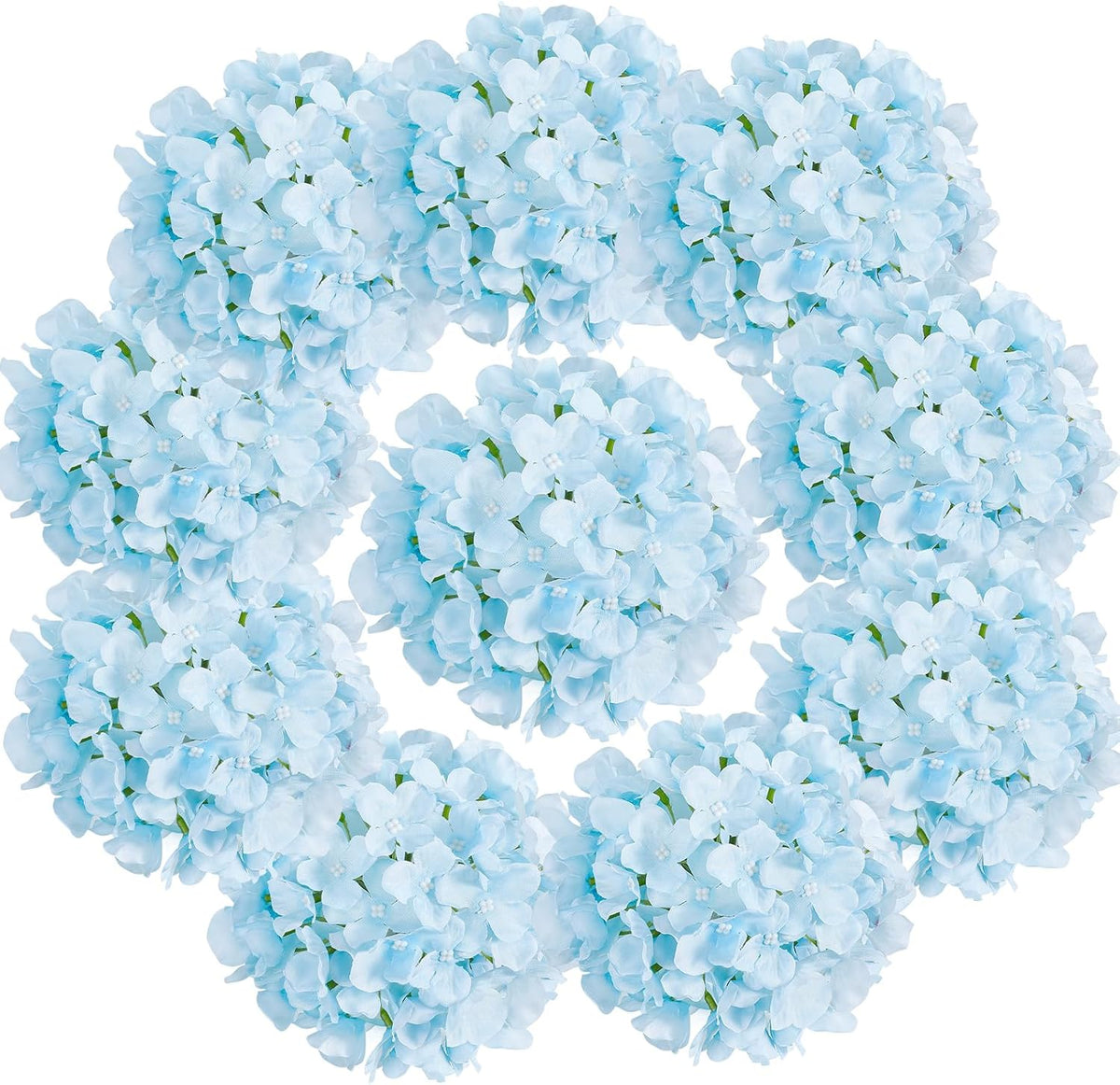 10PCS Hydrangea Artificial Flowers, Faux Champagne Flowers | for Wedding Centerpieces, DIY Bouquets, Bridal Shower, Floral Decor Home Decoration with Stems
