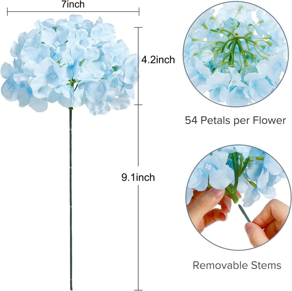10PCS Hydrangea Artificial Flowers, Faux Champagne Flowers | for Wedding Centerpieces, DIY Bouquets, Bridal Shower, Floral Decor Home Decoration with Stems