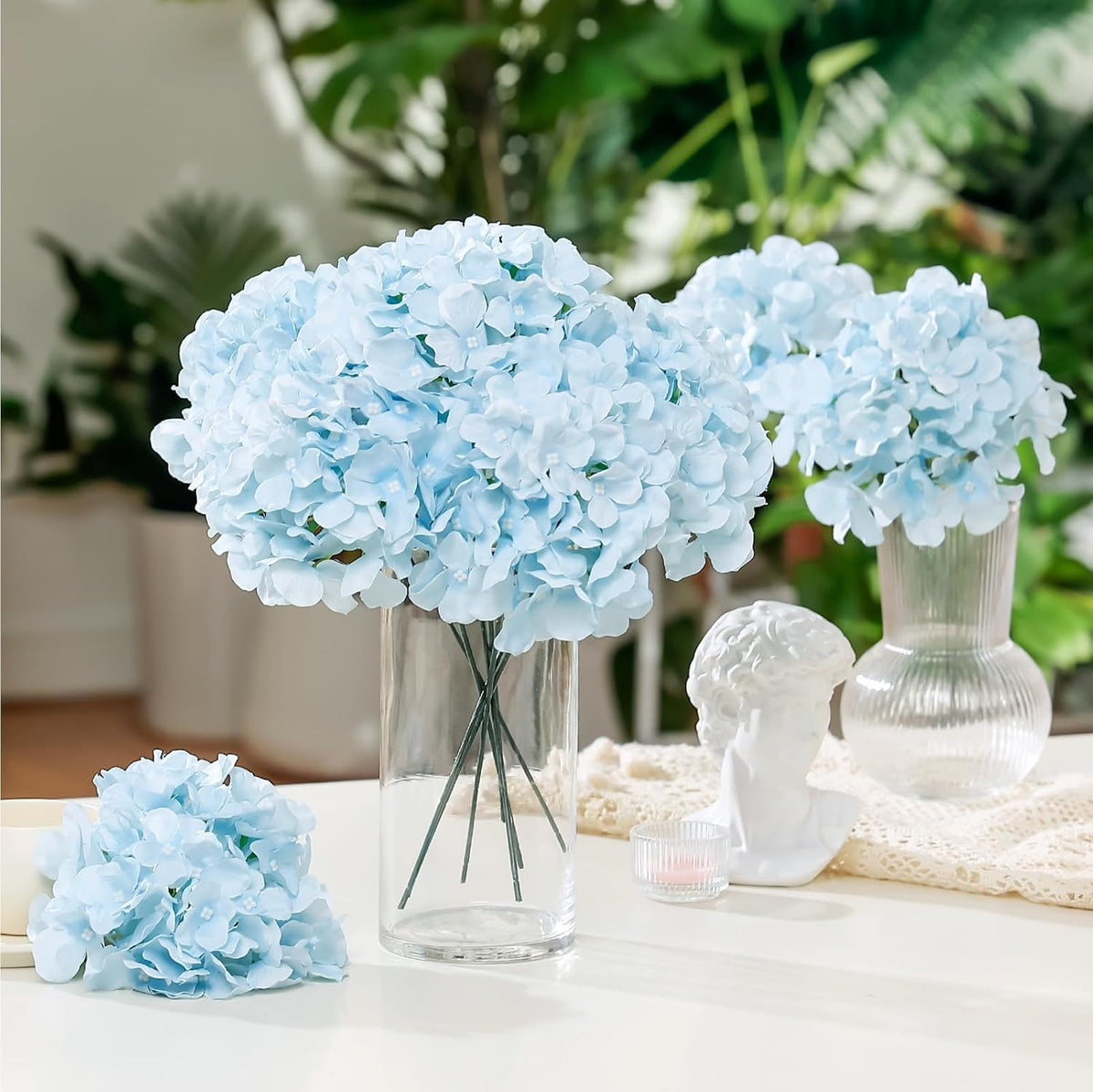 10PCS Hydrangea Artificial Flowers, Faux Champagne Flowers | for Wedding Centerpieces, DIY Bouquets, Bridal Shower, Floral Decor Home Decoration with Stems