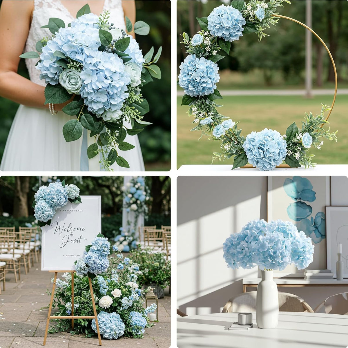 10PCS Hydrangea Artificial Flowers, Faux Champagne Flowers | for Wedding Centerpieces, DIY Bouquets, Bridal Shower, Floral Decor Home Decoration with Stems