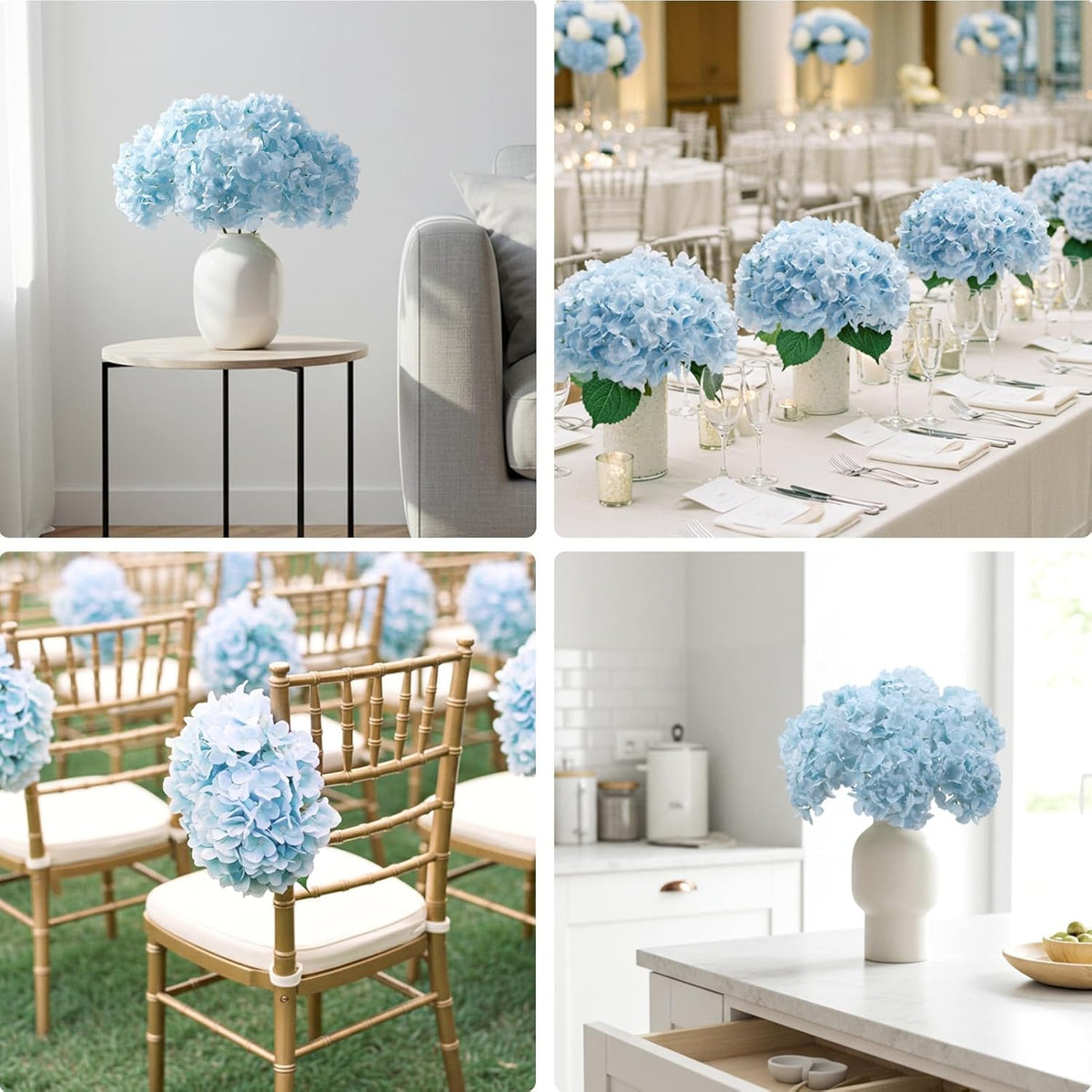 10PCS Hydrangea Artificial Flowers, Faux Champagne Flowers | for Wedding Centerpieces, DIY Bouquets, Bridal Shower, Floral Decor Home Decoration with Stems