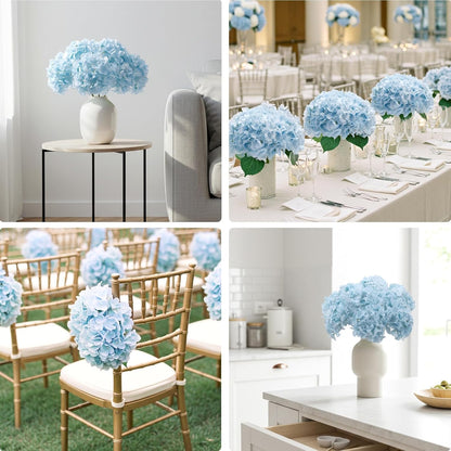 10PCS Hydrangea Artificial Flowers, Faux Champagne Flowers | for Wedding Centerpieces, DIY Bouquets, Bridal Shower, Floral Decor Home Decoration with Stems