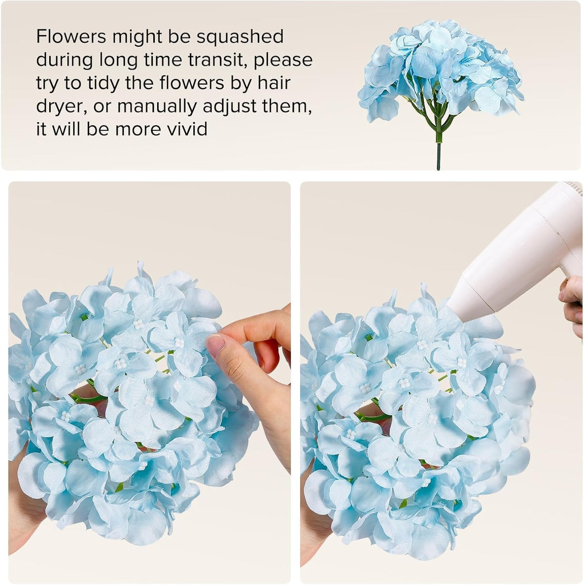 10PCS Hydrangea Artificial Flowers, Faux Champagne Flowers | for Wedding Centerpieces, DIY Bouquets, Bridal Shower, Floral Decor Home Decoration with Stems