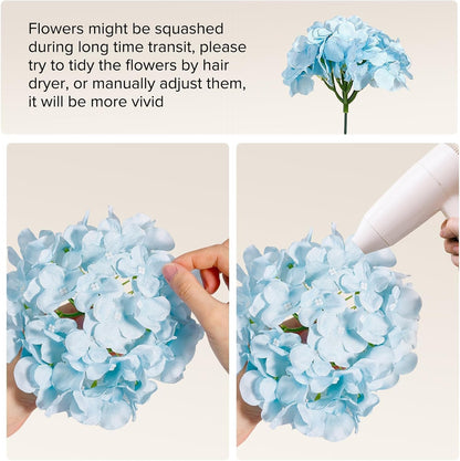 10PCS Hydrangea Artificial Flowers, Faux Champagne Flowers | for Wedding Centerpieces, DIY Bouquets, Bridal Shower, Floral Decor Home Decoration with Stems