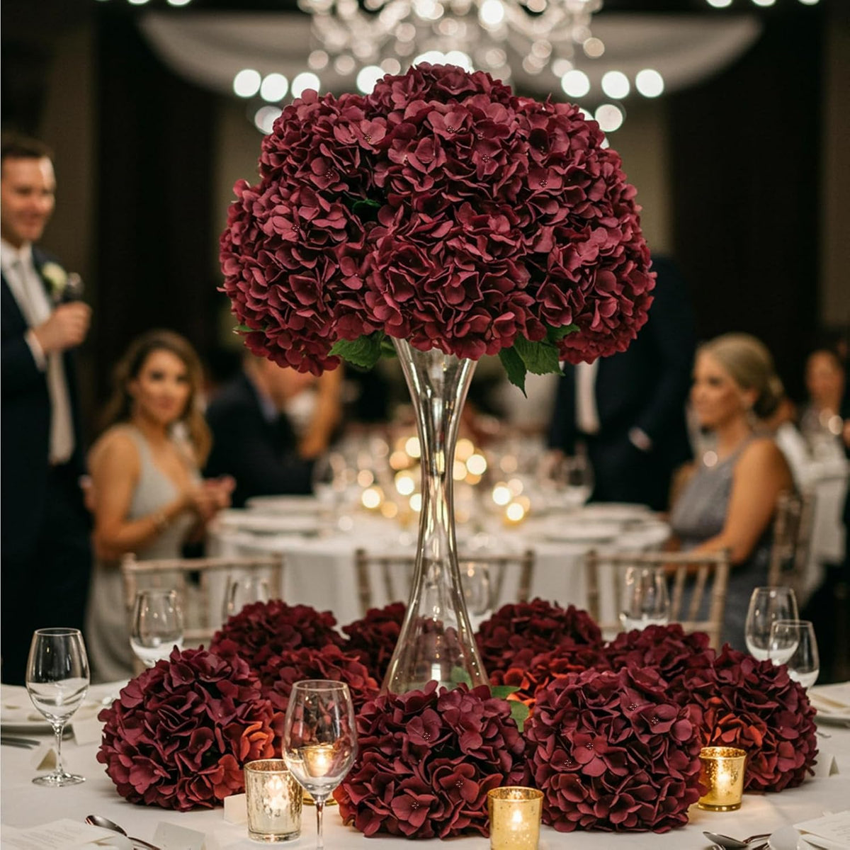 10PCS Hydrangea Artificial Flowers, Faux Champagne Flowers | for Wedding Centerpieces, DIY Bouquets, Bridal Shower, Floral Decor Home Decoration with Stems