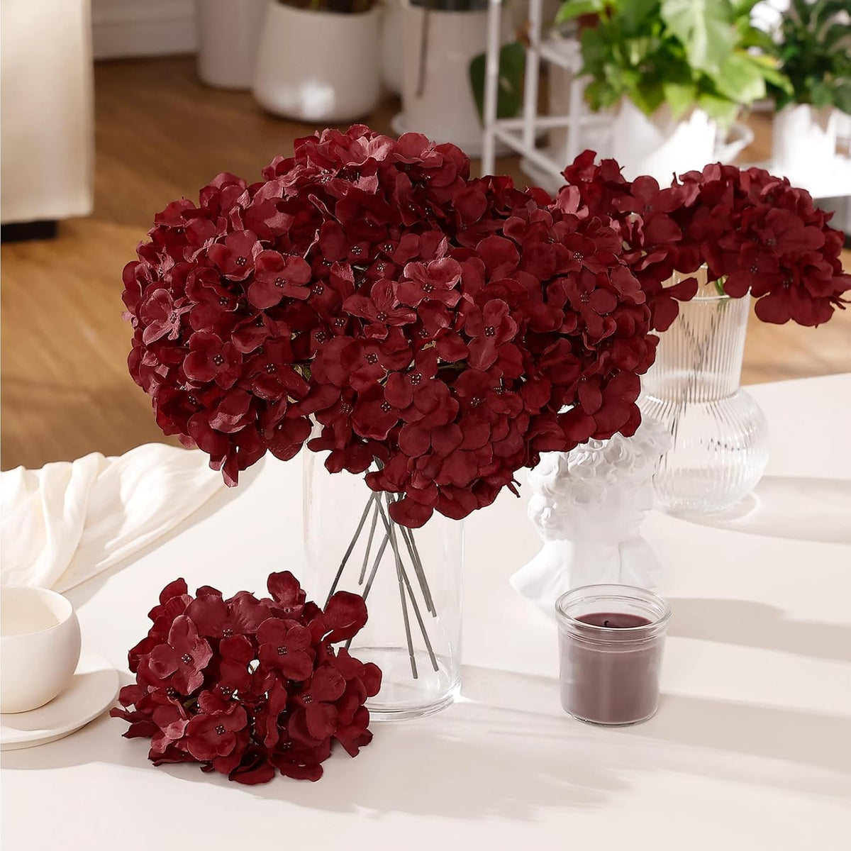 10PCS Hydrangea Artificial Flowers, Faux Champagne Flowers | for Wedding Centerpieces, DIY Bouquets, Bridal Shower, Floral Decor Home Decoration with Stems