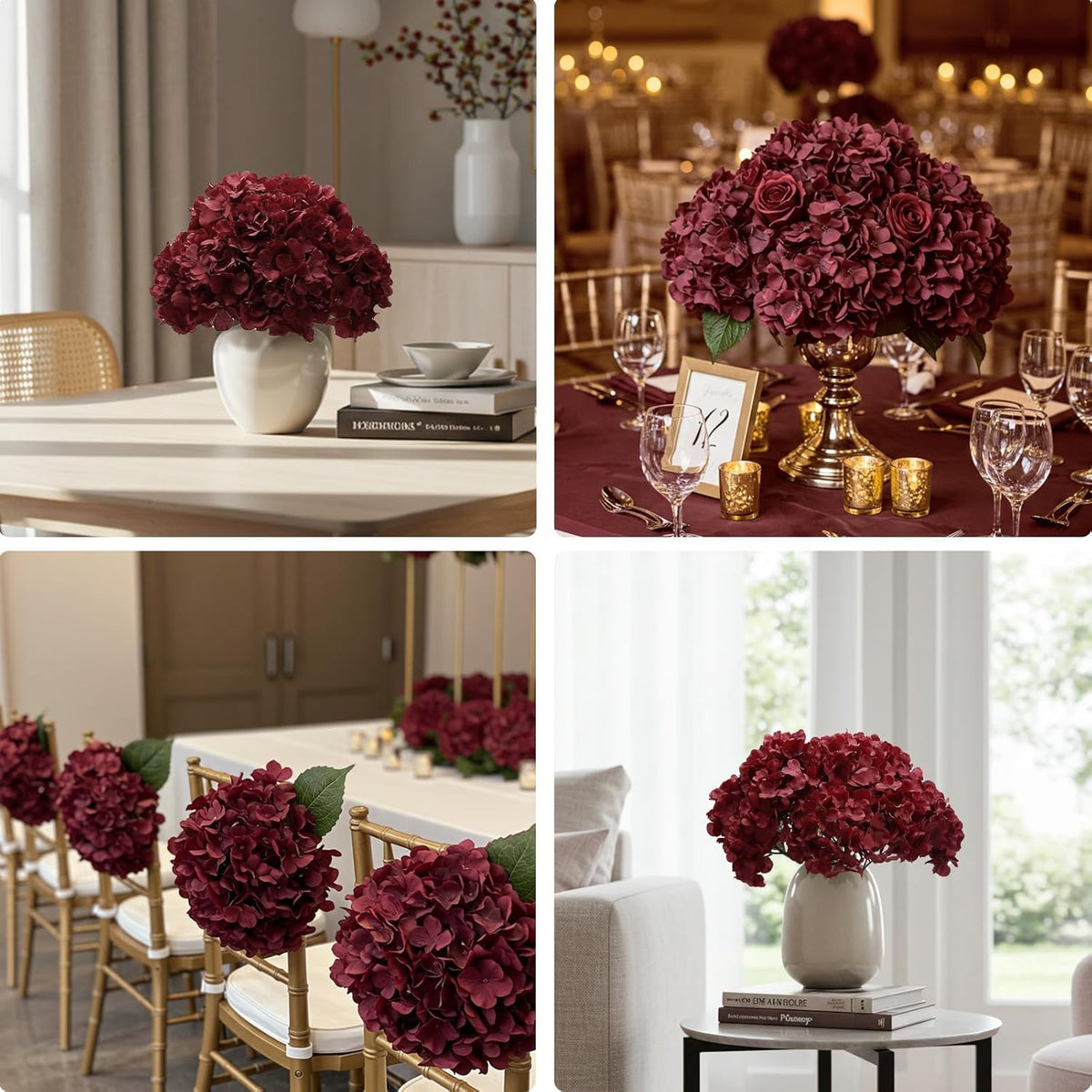 10PCS Hydrangea Artificial Flowers, Faux Champagne Flowers | for Wedding Centerpieces, DIY Bouquets, Bridal Shower, Floral Decor Home Decoration with Stems