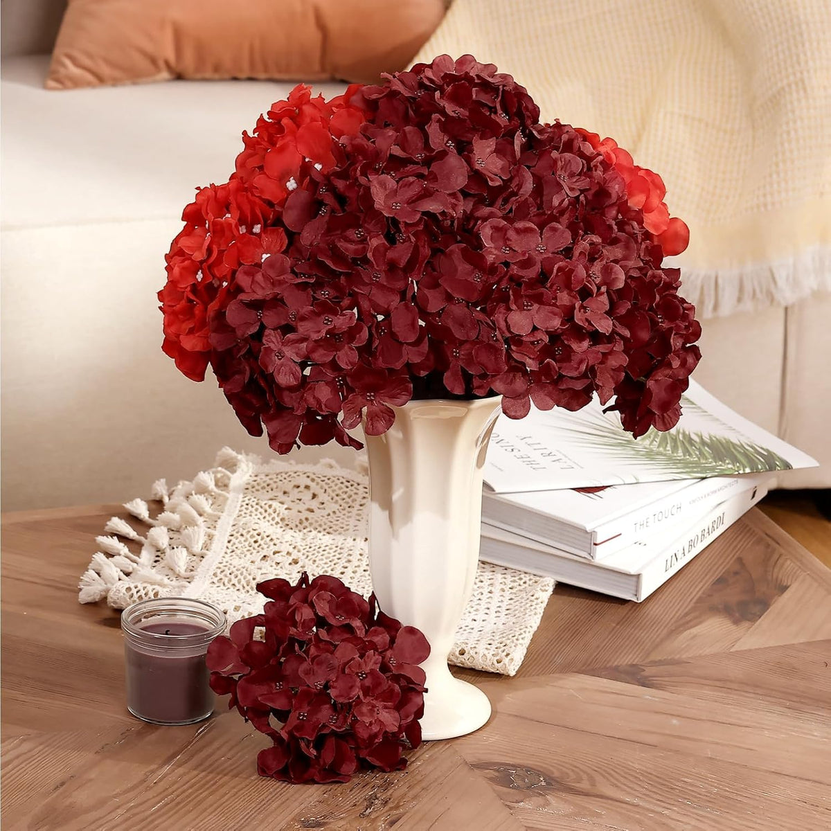 10PCS Hydrangea Artificial Flowers, Faux Champagne Flowers | for Wedding Centerpieces, DIY Bouquets, Bridal Shower, Floral Decor Home Decoration with Stems