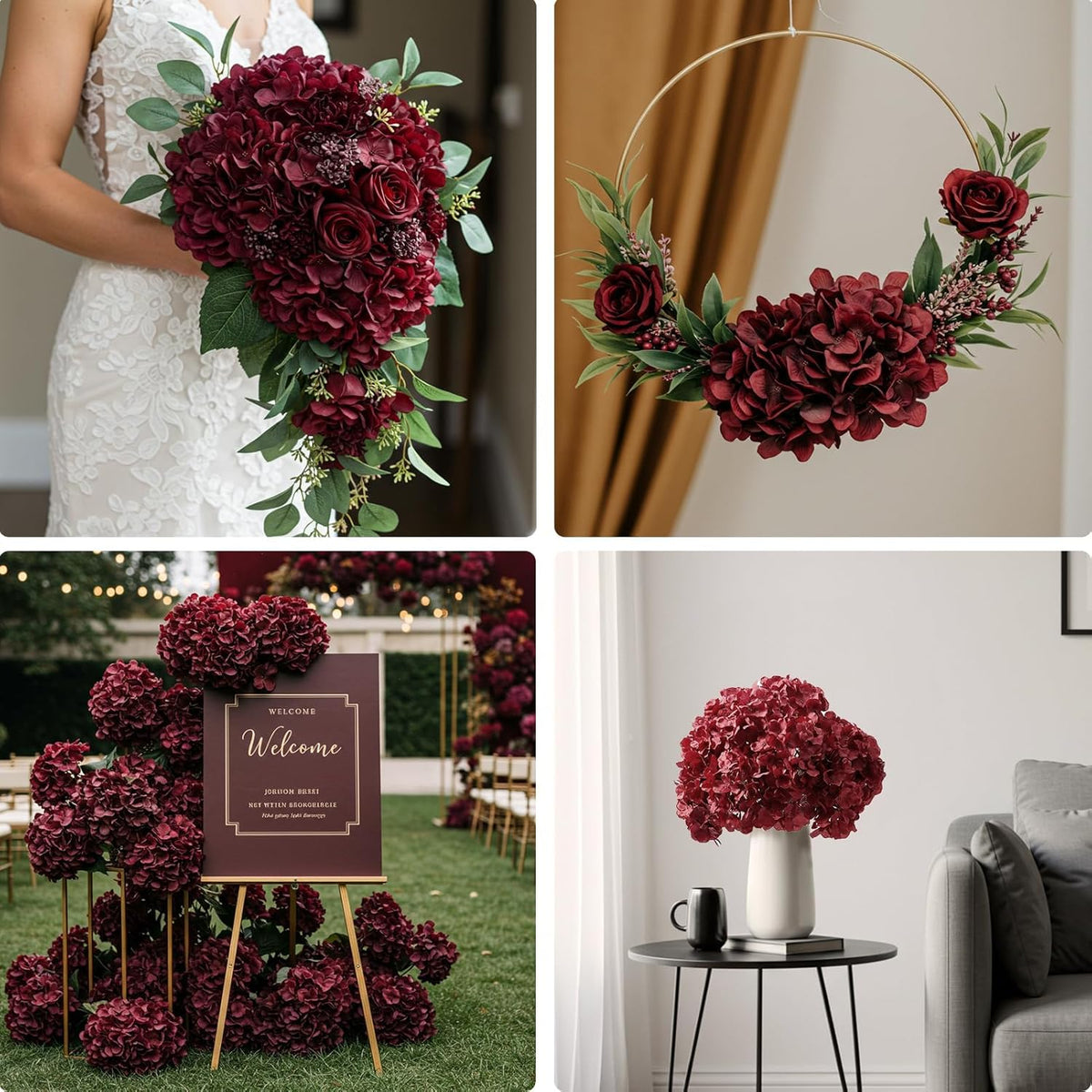 10PCS Hydrangea Artificial Flowers, Faux Champagne Flowers | for Wedding Centerpieces, DIY Bouquets, Bridal Shower, Floral Decor Home Decoration with Stems