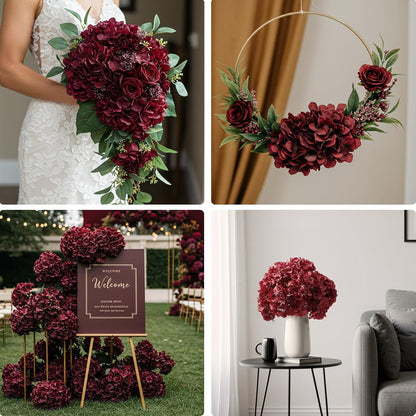 10PCS Hydrangea Artificial Flowers, Faux Champagne Flowers | for Wedding Centerpieces, DIY Bouquets, Bridal Shower, Floral Decor Home Decoration with Stems