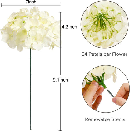 10PCS Hydrangea Artificial Flowers, Faux Champagne Flowers | for Wedding Centerpieces, DIY Bouquets, Bridal Shower, Floral Decor Home Decoration with Stems