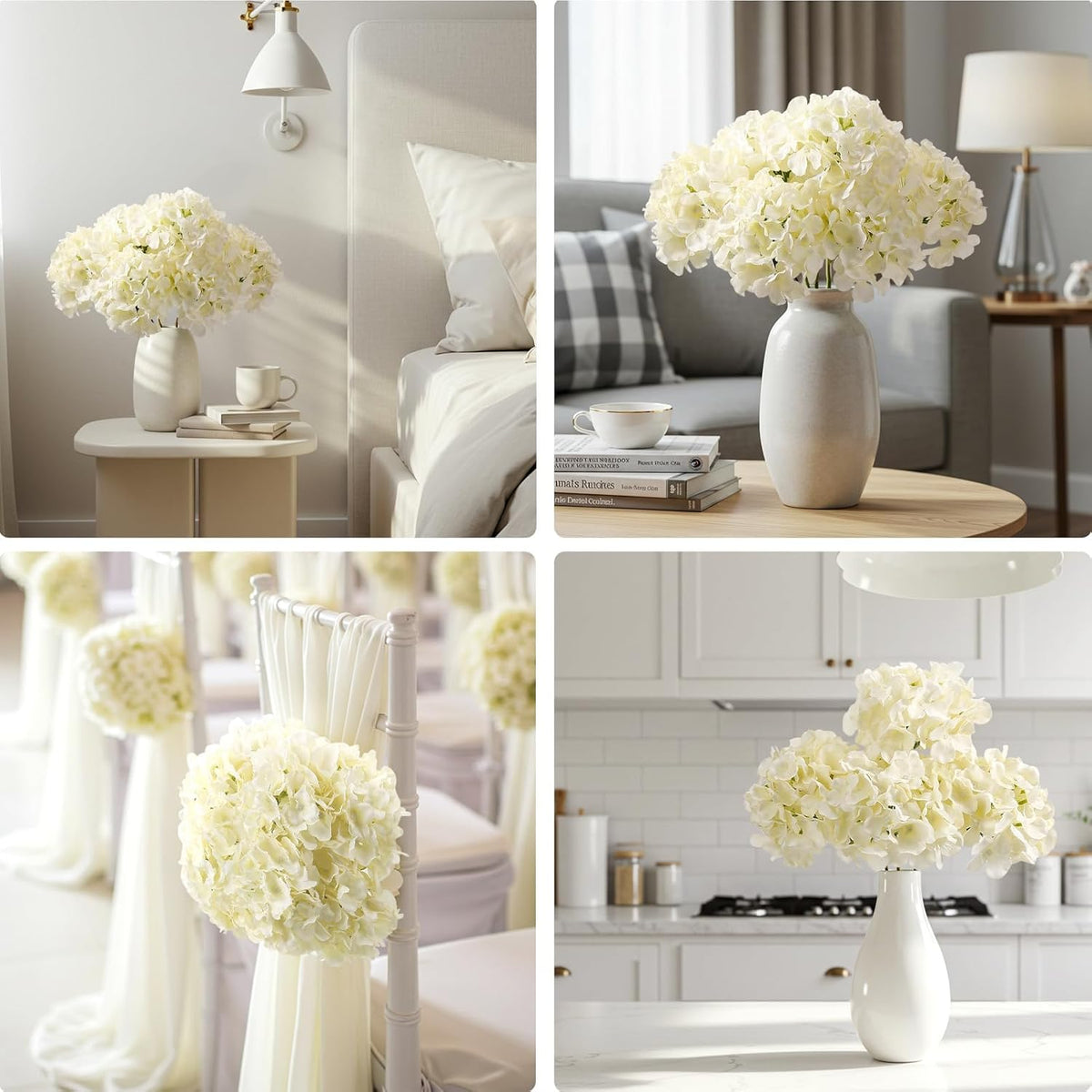 10PCS Hydrangea Artificial Flowers, Faux Champagne Flowers | for Wedding Centerpieces, DIY Bouquets, Bridal Shower, Floral Decor Home Decoration with Stems