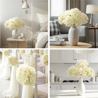 10PCS Hydrangea Artificial Flowers, Faux Champagne Flowers | for Wedding Centerpieces, DIY Bouquets, Bridal Shower, Floral Decor Home Decoration with Stems