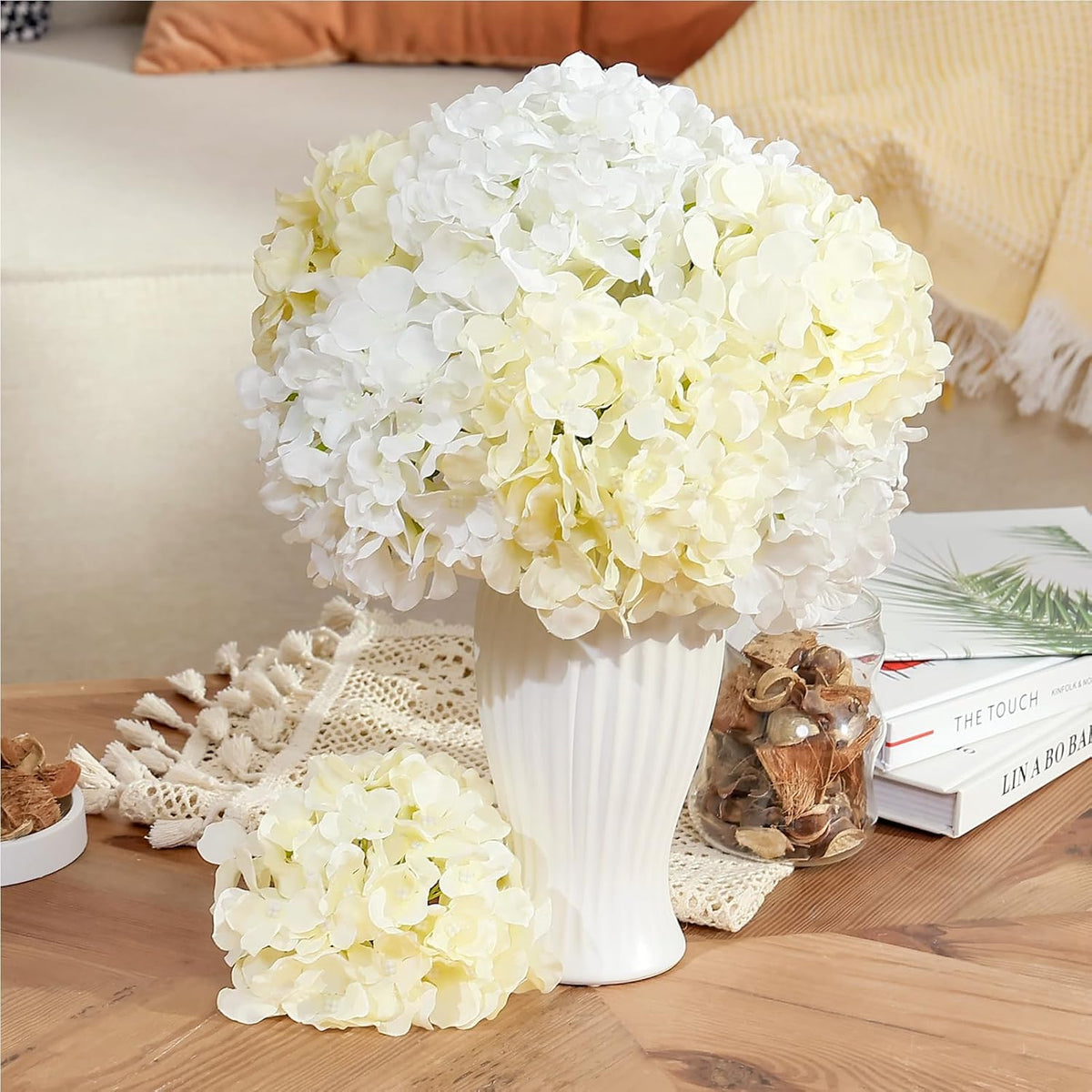 10PCS Hydrangea Artificial Flowers, Faux Champagne Flowers | for Wedding Centerpieces, DIY Bouquets, Bridal Shower, Floral Decor Home Decoration with Stems