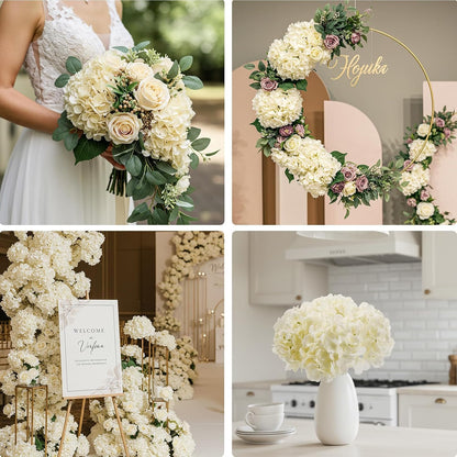 10PCS Hydrangea Artificial Flowers, Faux Champagne Flowers | for Wedding Centerpieces, DIY Bouquets, Bridal Shower, Floral Decor Home Decoration with Stems