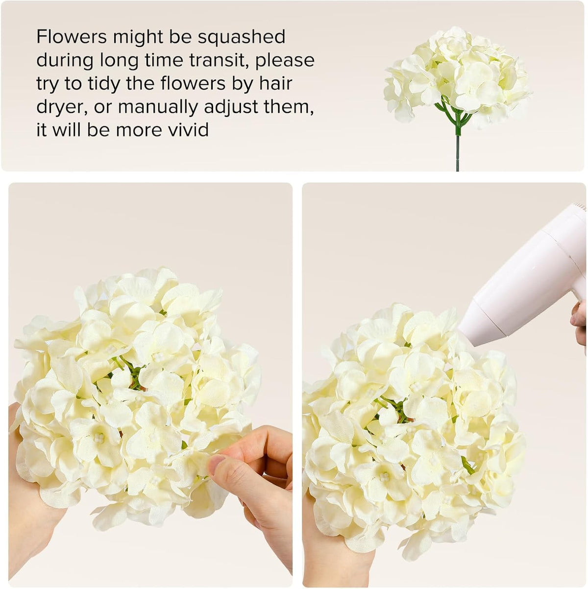 10PCS Hydrangea Artificial Flowers, Faux Champagne Flowers | for Wedding Centerpieces, DIY Bouquets, Bridal Shower, Floral Decor Home Decoration with Stems