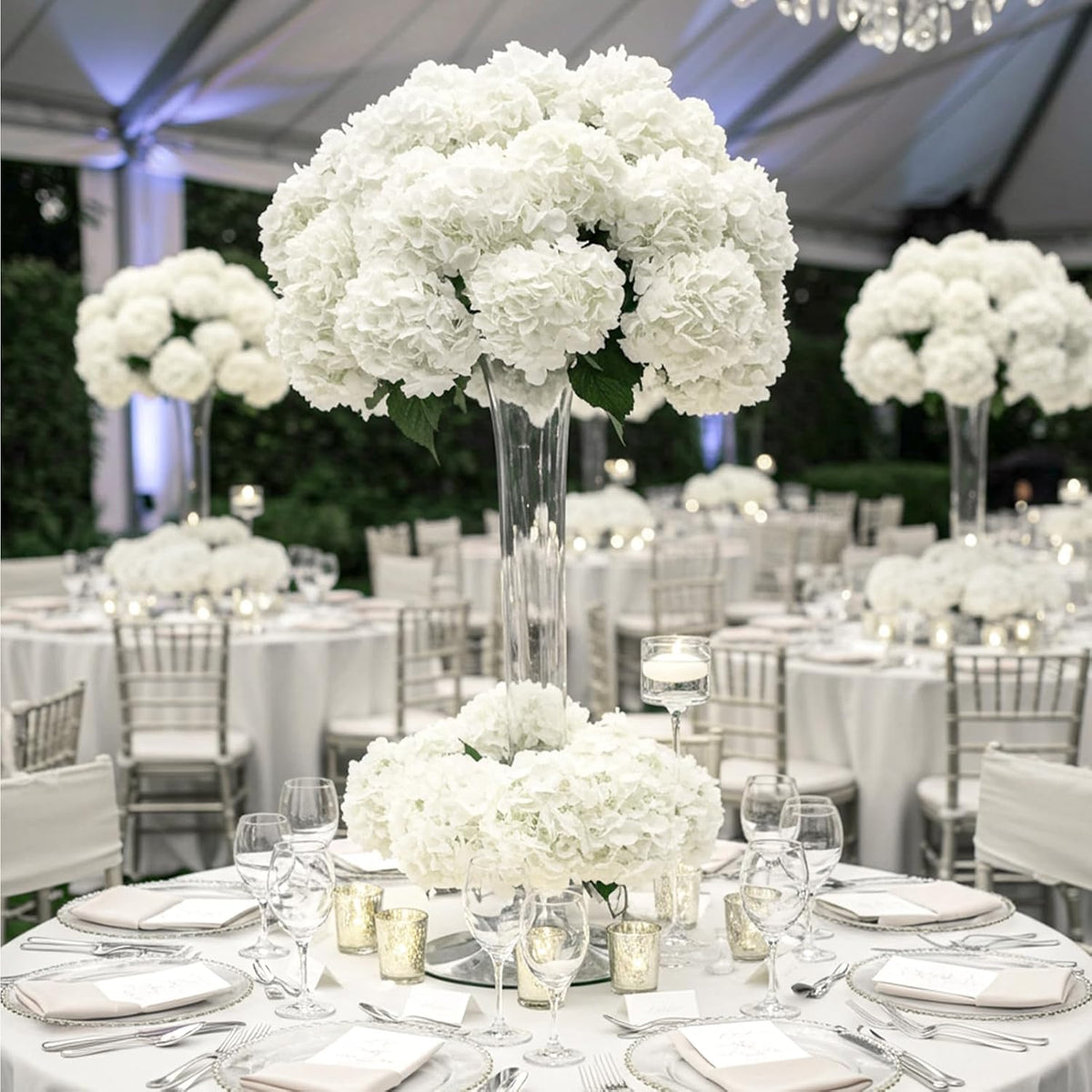 10PCS Hydrangea Artificial Flowers, Faux Champagne Flowers | for Wedding Centerpieces, DIY Bouquets, Bridal Shower, Floral Decor Home Decoration with Stems