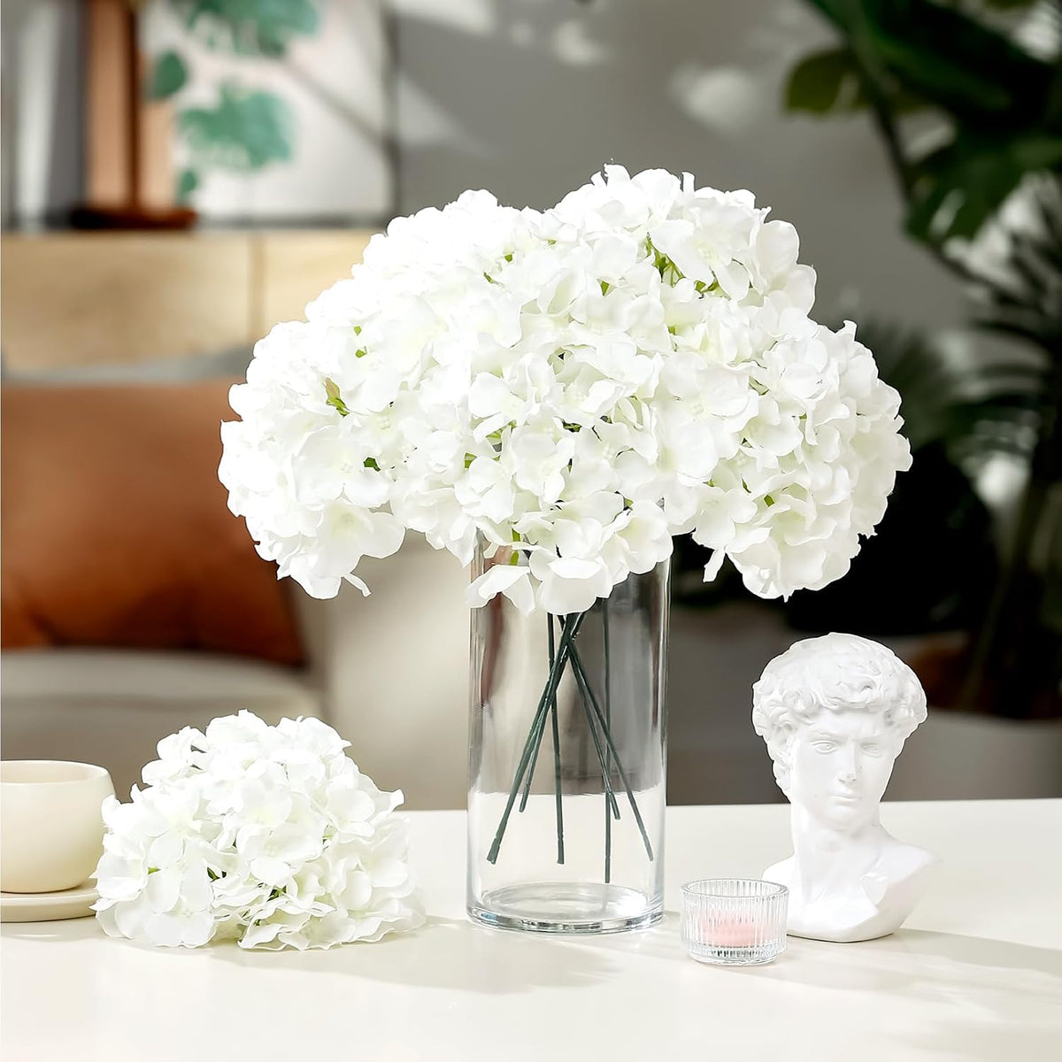 10PCS Hydrangea Artificial Flowers, Faux Champagne Flowers | for Wedding Centerpieces, DIY Bouquets, Bridal Shower, Floral Decor Home Decoration with Stems