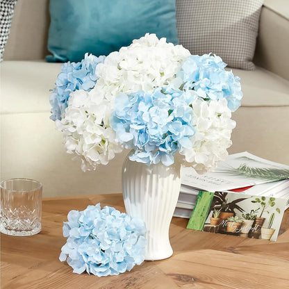 10PCS Hydrangea Artificial Flowers, Faux Champagne Flowers | for Wedding Centerpieces, DIY Bouquets, Bridal Shower, Floral Decor Home Decoration with Stems
