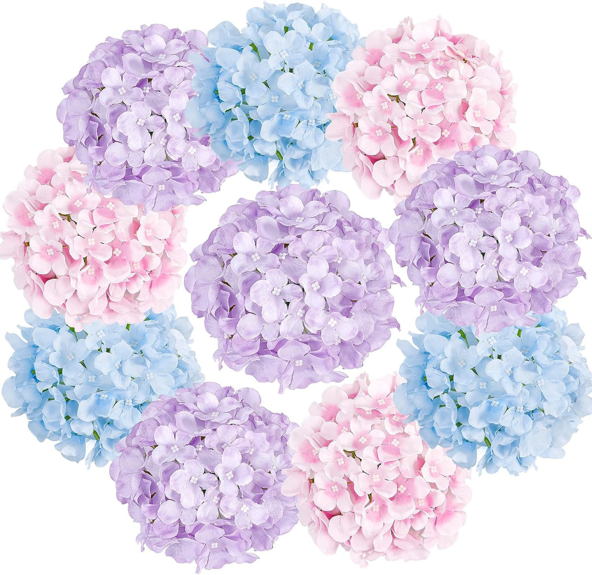 10PCS Hydrangea Artificial Flowers, Faux Champagne Flowers | for Wedding Centerpieces, DIY Bouquets, Bridal Shower, Floral Decor Home Decoration with Stems