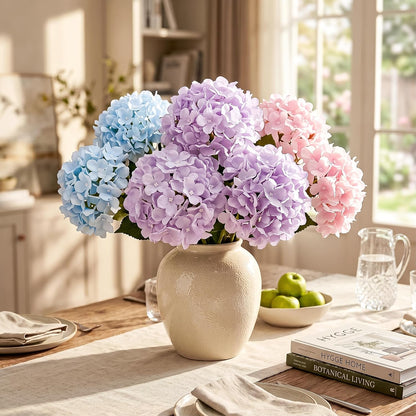 10PCS Hydrangea Artificial Flowers, Faux Champagne Flowers | for Wedding Centerpieces, DIY Bouquets, Bridal Shower, Floral Decor Home Decoration with Stems