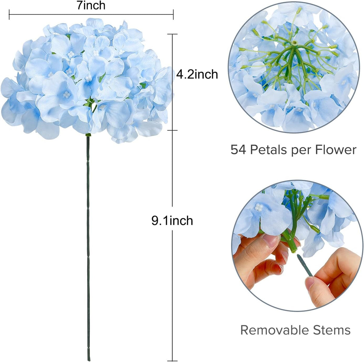 10PCS Hydrangea Artificial Flowers, Faux Champagne Flowers | for Wedding Centerpieces, DIY Bouquets, Bridal Shower, Floral Decor Home Decoration with Stems