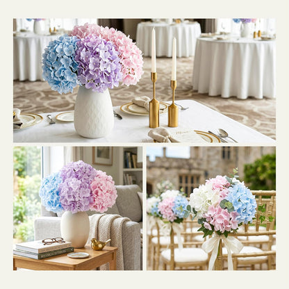 10PCS Hydrangea Artificial Flowers, Faux Champagne Flowers | for Wedding Centerpieces, DIY Bouquets, Bridal Shower, Floral Decor Home Decoration with Stems