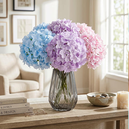 10PCS Hydrangea Artificial Flowers, Faux Champagne Flowers | for Wedding Centerpieces, DIY Bouquets, Bridal Shower, Floral Decor Home Decoration with Stems