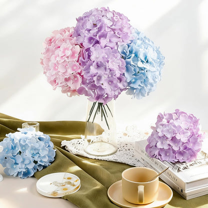 10PCS Hydrangea Artificial Flowers, Faux Champagne Flowers | for Wedding Centerpieces, DIY Bouquets, Bridal Shower, Floral Decor Home Decoration with Stems
