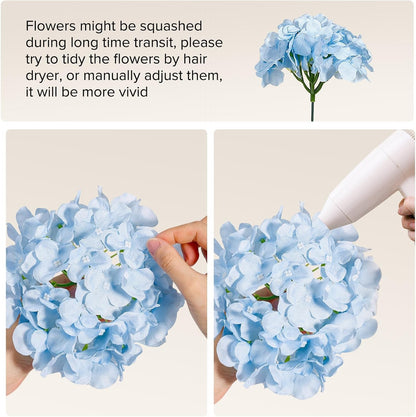 10PCS Hydrangea Artificial Flowers, Faux Champagne Flowers | for Wedding Centerpieces, DIY Bouquets, Bridal Shower, Floral Decor Home Decoration with Stems