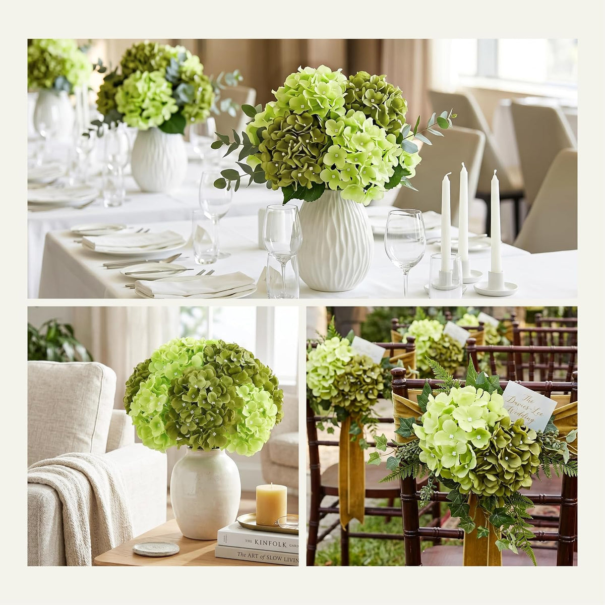 10PCS Hydrangea Artificial Flowers, Faux Champagne Flowers | for Wedding Centerpieces, DIY Bouquets, Bridal Shower, Floral Decor Home Decoration with Stems