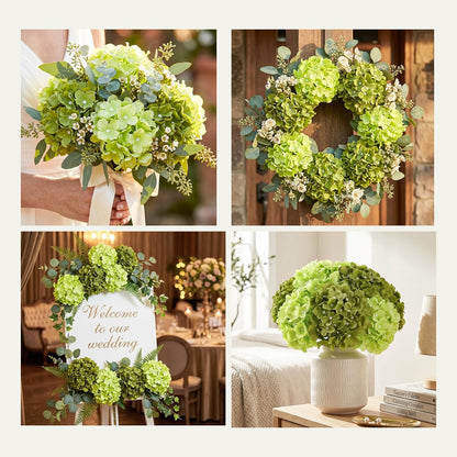 10PCS Hydrangea Artificial Flowers, Faux Champagne Flowers | for Wedding Centerpieces, DIY Bouquets, Bridal Shower, Floral Decor Home Decoration with Stems