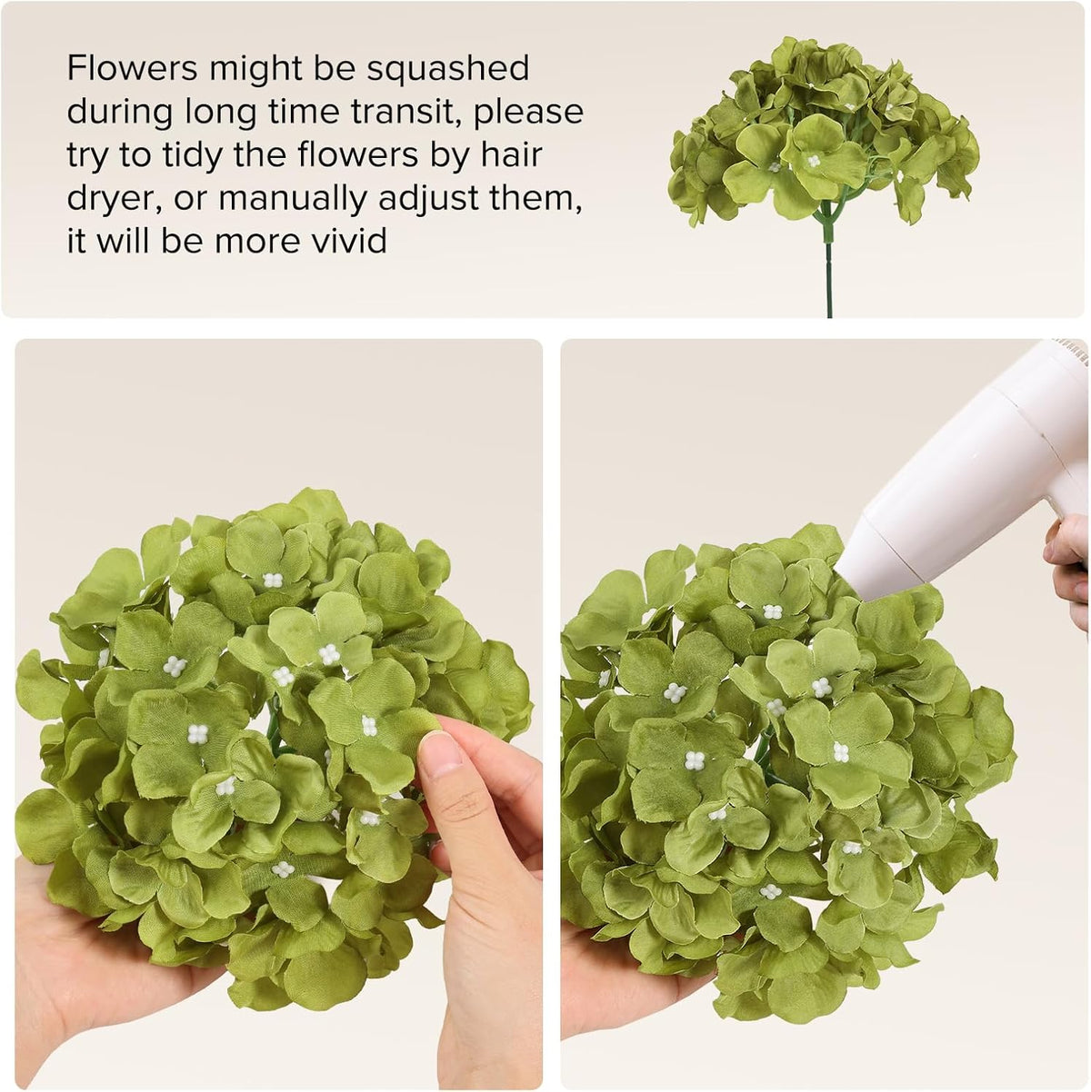 10PCS Hydrangea Artificial Flowers, Faux Champagne Flowers | for Wedding Centerpieces, DIY Bouquets, Bridal Shower, Floral Decor Home Decoration with Stems