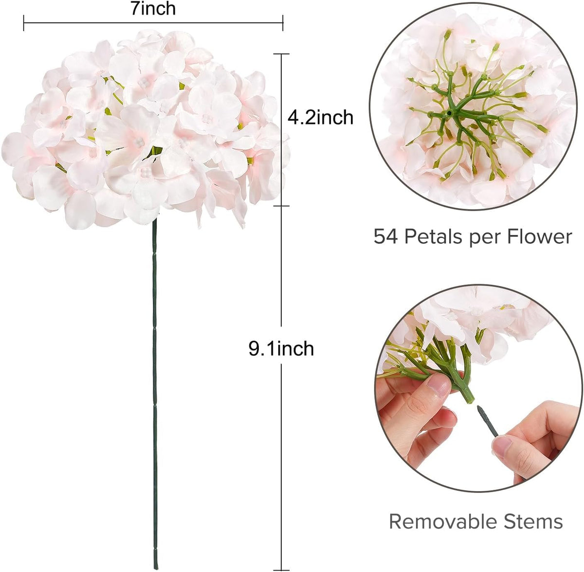 10PCS Hydrangea Artificial Flowers, Faux Champagne Flowers | for Wedding Centerpieces, DIY Bouquets, Bridal Shower, Floral Decor Home Decoration with Stems