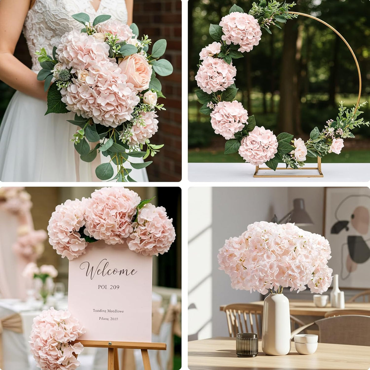 10PCS Hydrangea Artificial Flowers, Faux Champagne Flowers | for Wedding Centerpieces, DIY Bouquets, Bridal Shower, Floral Decor Home Decoration with Stems