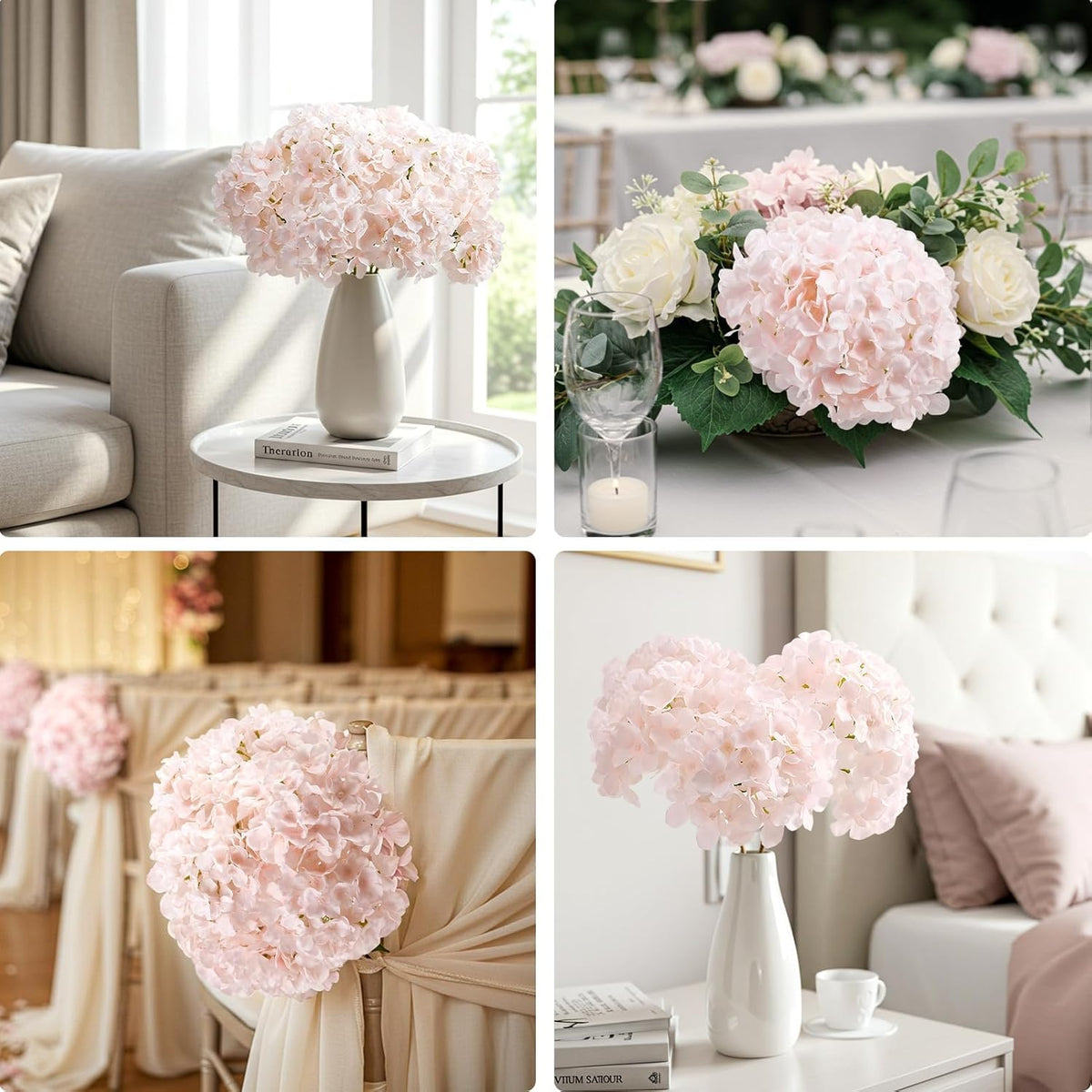10PCS Hydrangea Artificial Flowers, Faux Champagne Flowers | for Wedding Centerpieces, DIY Bouquets, Bridal Shower, Floral Decor Home Decoration with Stems