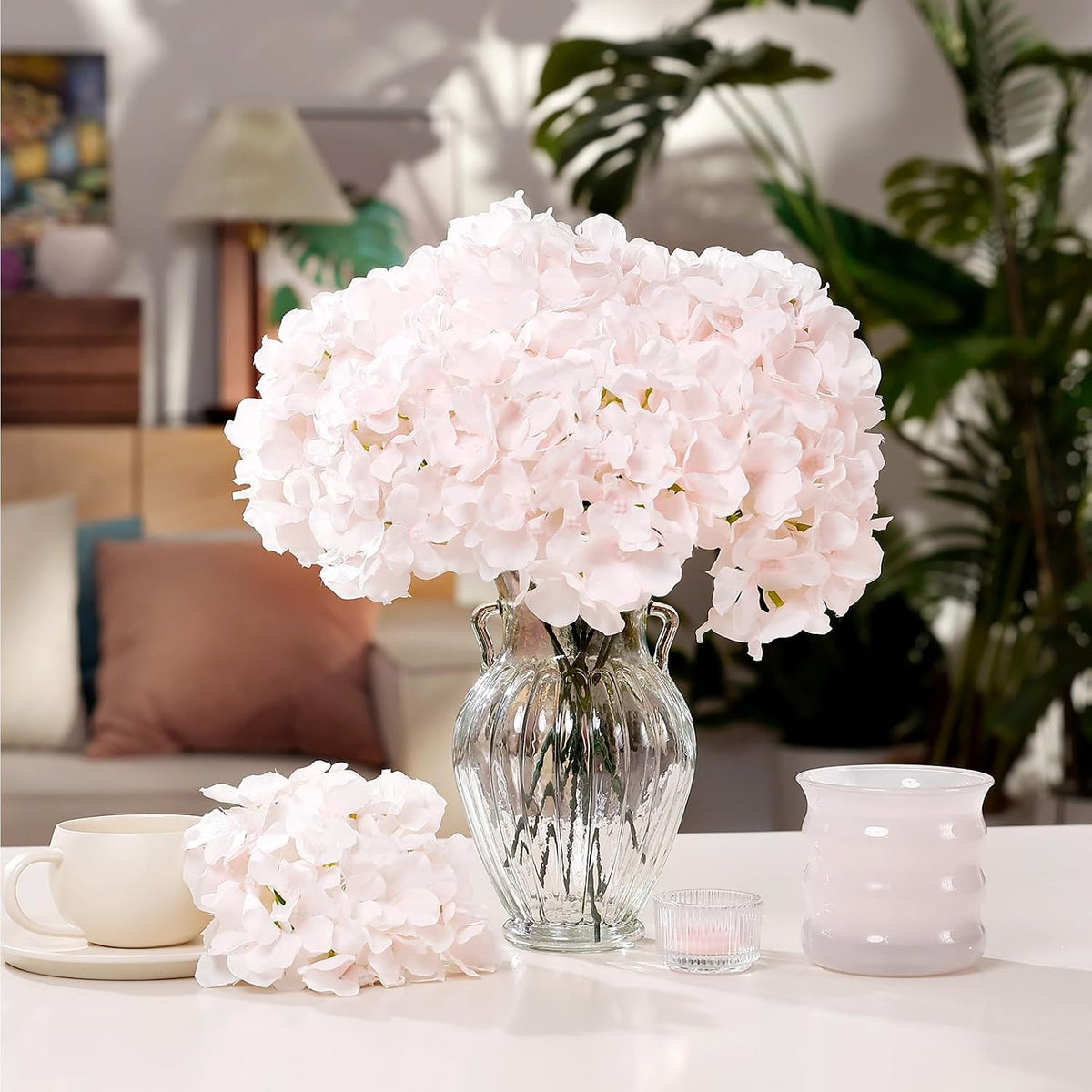 10PCS Hydrangea Artificial Flowers, Faux Champagne Flowers | for Wedding Centerpieces, DIY Bouquets, Bridal Shower, Floral Decor Home Decoration with Stems