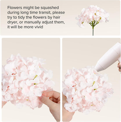 10PCS Hydrangea Artificial Flowers, Faux Champagne Flowers | for Wedding Centerpieces, DIY Bouquets, Bridal Shower, Floral Decor Home Decoration with Stems
